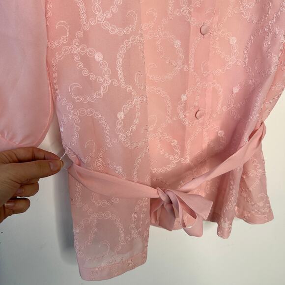 GOLDEN ROSE Vintage Top Sheer Pink Embroidered Romantic Feminine Ethereal Fairy - Picture 4 of 8